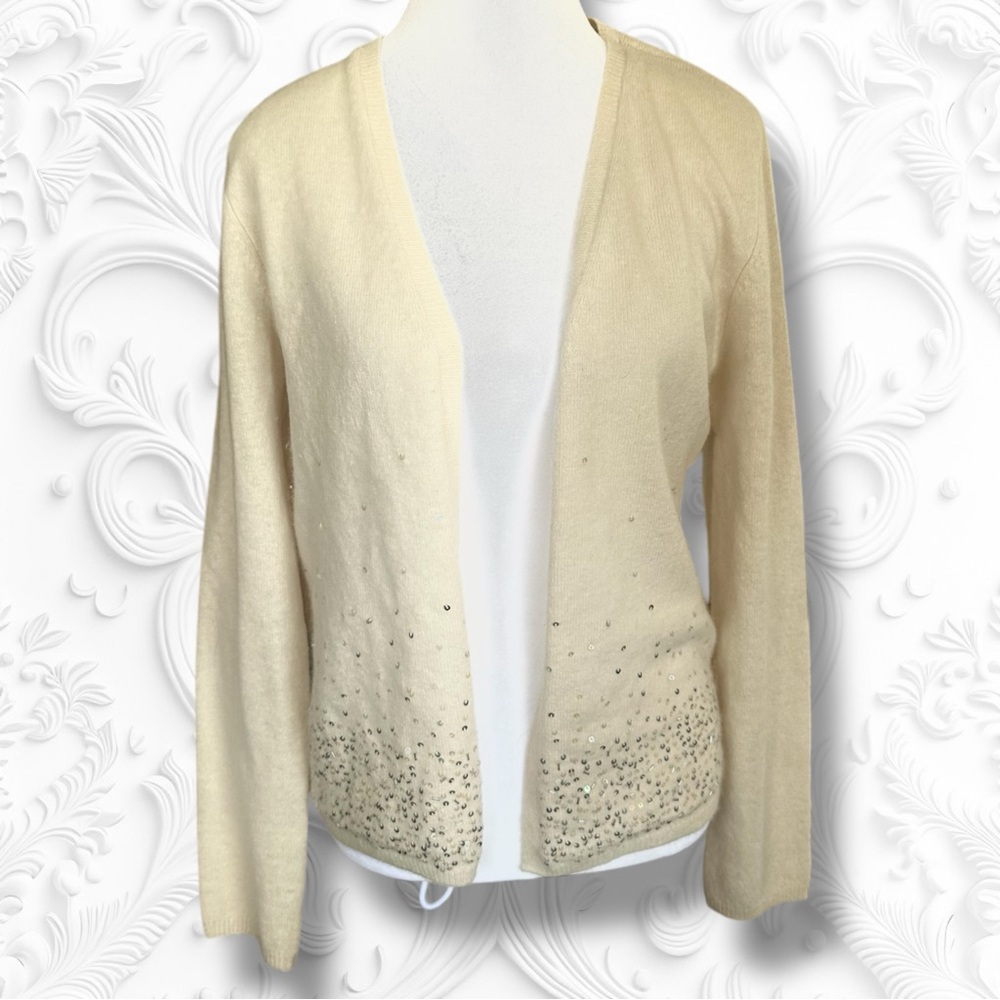 Bloomingdale’s Lambswool Rabbit Hair Sequined and Beaded Cardigan Size Large